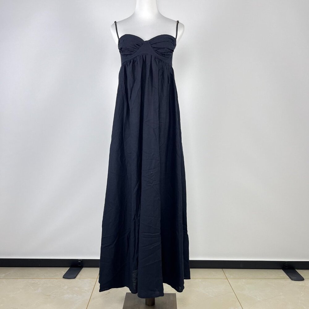 NWOT Farm Rio Linen Blend Black Sleeveless Maxi Dress Size L - Picture 2 of 12